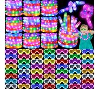 UZLU 60 Pcs Glow in the Dark Party Supplies 30 LED Light Up Glasses 30 Glow Sticks Light Up Pop Tubes Flash Glasses LED Neon Bracelet Necklace Accessories Goodie Bag Stuffers for Birthday Christmas