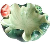 UZOURI Lotus Leaf Ceramic Ashtray with Frog, Handcrafted Ash Holder for Smokers Cigarette Ashtray for Home Decoration, W 6.5" X H 3.0"