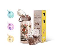 UZSPACE Kids Water Bottles with 2 Different Lids - 600ml Water Bottles for Kids - Leakproof Tritan Drinks Bottle with Straw - BPA-Free Sports Bottle for Boys Girls School, Brown