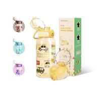 UZSPACE Kids Water Bottles with 2 Different Lids - 600ml Water Bottles for Kids - Leakproof Tritan Drinks Bottle with Straw - BPA-Free Sports Bottle for Boys Girls School, Yellow