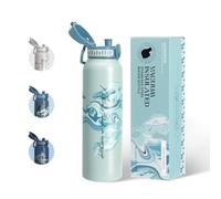 UZSPACE Stainless Steel Water Bottle 1l (970ml) - Double-Walled Insulated Water Bottles That Keep Drinks Cold&Hot - ArtisticPrint Drinking Bottles for Adults - Ideal for Outdoors & Sports, Misty Blue