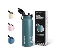 UZSPACE Stainless Steel Water Bottle Kids 700ml with Handle - Double-Walled Insulated Water Bottles That Keep Drinks Cold & Hot - Leakproof Metal Bottle for School or Works & Sports Forest Green