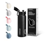 UZSPACE Stainless Steel Water Bottle Kids 700ml with Handle - Double-Walled Insulated Water Bottles That Keep Drinks Cold & Hot - Leakproof Metal Bottle for School or Works & Sports Night Black