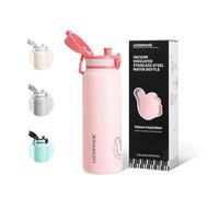 UZSPACE Stainless Steel Water Bottle Kids 700ml with Handle - Double-Walled Insulated Water Bottles That Keep Drinks Cold & Hot - Leakproof Metal Bottle for School or Works & Sports Quartz Pink