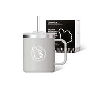 UZSPACE Travel Mug with Handle - Insulated Coffee Cup 500ml - Thermal Mug for Hot or Cold Drinks - Reusable Coffee Cups with Straw, Flint Grey