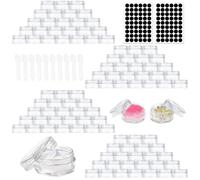 UZSUZZ 100 Pcs Cosmetic Sample Containers, 3ml/3g Empty Plastic Cosmetic Jars with Clear Lids, Mini Sample Pots for Cosmetics With Spatulas Labels, Travel Pots for Cream, Lip, Sample, Make-Up Storage