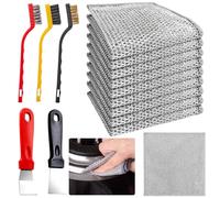 UZSUZZ 15PCS Multipurpose Wire Dishwashing Rags For Wet And Dry, Double Layer Wire Dishwashing Cloths, with 3 brushes and 2 spatula, Non-Scratch Wire Dishcloth Cleaning Cloths for Kitchen