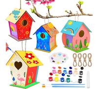 UZSUZZ 4 Pack DIY Bird House Kit, Bird House Crafts for Kids, Mini, DIY Birdhouse Kit for Kids to Build and Paint Birdhouse, Wooden Birdhouse Kits for Kids, Crafts Gifts for Girls and Boys