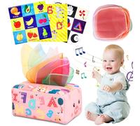 UZSUZZ Baby Tissue Box Toy, Sensory Toys for Babies 0-6 Months With Tissue Papers & Colorful Scarves, Early Learning Educational Toys for Girl Boy