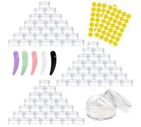 UZSUZZ Beauty Refillable Containers 100 Pcs Sample Pots, 5ml/5g Travel Cosmetic Jar, Small Plastic Containers, Empty Clear Tin Bottles with Lids Labels Spatula, Makeup Accessories for Toiletries