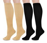 UZSUZZ Compression Socks for Women Men, 2 Pairs 15-20 mmHg Graduated Compression Support Stocking for Sport, Flying, Work, Pregnancy, Nurse, Travel, Edema (Black+Complexion, S/M)