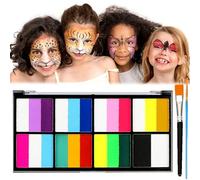 UZSUZZ Face Painting Kit, 18 Colors Face and Body Paint Palette with 2 Brushes, Rainbow Body Paint for Kids Adults, Safe & Non-Toxic Water Based Face Paint Palette for Christmas Party Carnival Makeup