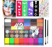 UZSUZZ Face Painting Kit, 42 Colors Face and Body Paint Set Include Glitters, UV, Matte, Shimmer, Stencils, Sticker, Non Toxic Face Painting Palette for Christmas Kids Adults Party Carnival Cosplay