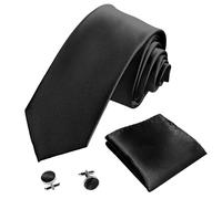 UZSUZZ Men Ties, Classic Solid Satin Men's Neck Tie, Pocket Square and Cufflinks Set, Formal Neckties, Handkerchief &Cufflinks Set for Men, Wedding, Party, Business, Work, Prom, Best Gifts for Men