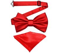 UZSUZZ Men's Bow Tie Set, Classic Solid Color Pre-tied Bow Tie and Pocket Square Set for Men, Adjustable Satin Tux Bowtie and Pocket Square, Formal Bow Tie Handkerchief Set for Party, Wedding