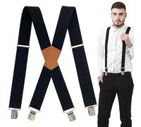 UZSUZZ Mens Braces, Adjustable Mens Suspenders with 4 Very Strong Metal Clips, 5cm Wide Heavy Duty Suspenders Elastic X-Shape Trousers Braces, One Size for Men Women Business Wedding Casual (A)