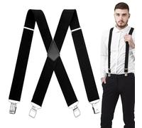 UZSUZZ Mens Braces, Mens Suspenders with 4 Very Strong Metal Clips, 3.5CM Wide Heavy Duty Suspenders Adjustable Elastic X-Shape Trousers Braces, One Size for Men Women Business Wedding Casual