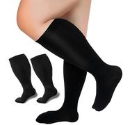 UZSUZZ Plus Size Compression Socks for Women Men, 1 Pairs 15-20 mmHg Graduated Compression Support Stockings, Wide Calf Extra Large Knee High Stockings for Running Flying Pregnancy Nurse Travel Edema