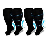 UZSUZZ Plus Size Compression Socks for Women Men, 2 Pairs 15-20 mmHg Graduated Compression Support Stockings, Wide Calf Open Toe Knee High Stockings for Running Flying Pregnancy Nurse Travel Edema