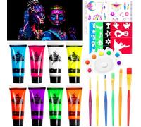 UZSUZZ Ultraviolet Neon Glow Face Body Paint Set, 8 Colors Safe Non-Toxic UV Blacklight Neon Fluorescent Face Paint kit, Perfect for Adults Kids Christmas Carnival Party Cosplay