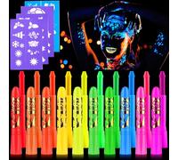 UZSUZZ UV Neon Glow Face Paint Crayons Set, 10 Colors, 4 Stencils, Safe Non-Toxic, Neon Fluorescent Face Body Paint for Christmas Makeup Party Cosplay Adults Kids