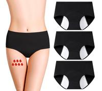 UZSUZZ Women's Period Pants, 3PCS Menstrual Underwear for Women, Women Cotton Breathable Stretchy Knickers, Reusable Postpartum Underwear with Leakproof Crotch for Heavy Flow Extra Protection