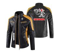 UZVKAVJP Men Fall Winter Motorcycle Jacket for Scania Patchwork Outerwear Waterproof Coats Stand Collar Cycling Jersey Slim Fit Leather Clothing Full Zip Racing Suit-Yellow||XL