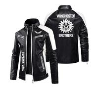 UZVKAVJP Men Thermal-Lined Motorcycle Jackets for Supernatural Graphic Coat PU Leather Leather Clothing Breathable Cycling Jersey Slim Fit Outwear Tops-Black||5XL