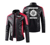 UZVKAVJP Men Thermal-Lined Motorcycle Jackets for Supernatural Graphic Coat PU Leather Leather Clothing Breathable Cycling Jersey Slim Fit Outwear Tops-Red||L