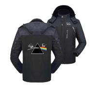 UZVKAVJP Men Waterproof Jackets Outwear Tops for Pi.n.k F.lo.yd Detachable Hood Windbreaker Full Zip Parka Stitching Ski Suits Windproof Coat-Black||XXL