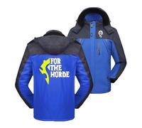 UZVKAVJP Mens Full-Lined Skiing Jackets Fo.r The H.or.d.e Hiking Parka Zippered Ski Suits Contrast Color Windbreaker Detachable Hood Outerwear Baggy Coats-Blue||XL