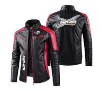 UZVKAVJP Mens PU Leather Motorcycle Jacket for Can-am Outerwear Plus Velvet Racing Suit Racer Coats Printing Cycling Jersey Stand Collar Leather Clothing-Red||3XL