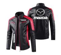 UZVKAVJP Mens Waterproof Motorcycle Jacket for Mazda Fall Winter Outerwear Slim Fit Racing Suit PU Leather Cycling Jersey Patches Leather Clothing Zipper Coats-Red||XL