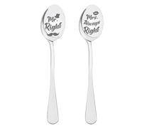UZYXC 1 Pair Engraved Mr Right & Mrs Always Right Spoons Funny Wedding Gift for Couples Anniversary Christmas Party Present