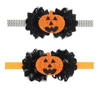UZYXC 2 Pieces Newborn Baby Sashes Halloween Pumpkin Design with Black Lace, Soft Elastic for Babies, Pumpkin Themed Headbands, Orange on Black with Double Lace for Girls