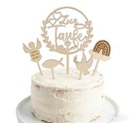 UZYXC 5 PCS Christening Cake Topper,Confirmation Cake Topper, Baptism Decorations,God Bless Wooden Communion Cross Dove Carved for First Celebrations,Baby Showers,Birthday Parties and Easter Events