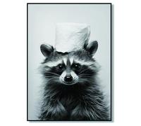 UZYXC Bathroom Decorative Posters Bathroom Decorative Posters, Funny Poster with Cute Raccoon Carrying Toilet Paper on Head, No Frame - 20 x 30 cm
