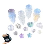 UZYXC Pack of 14 Jellyfish Decoration Set, Sea Creatures Figures, Resin Crystal, for Crocs, DIY Jewellery, Craft Accessories, Sea Animals, Colourful