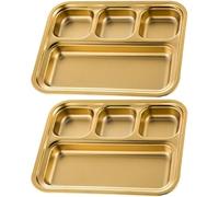 Uzztfa 2 Pcs Stainless Steel Divided Plates, 4 Sections Dinner Platter, Diet Portion Control Tray, Meal Plate for Adult Children Picky Eaters, Camping Dish