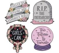 Uzztfa 4 Pcs Feminist Brooch Pins for Girls Girly Power International Women Rights Day History Month Empowerment Feminism Lapel Pin Badge Jewelry Gift