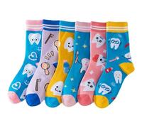 Uzztfa 6 Pairs Dental Teeth Socks Dentist Socks Cute Funny Dental Gifts Teeth Pattern Crew Socks Novelty Dentist Gifts for Women Nurse