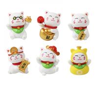 Uzztfa 6 Pcs Mini Lucky Cat Figurines Cute Cat Miniature Statues Ornaments Chinese Cat Good Luck Fortune Feng Shui Statue Small Desk Ornament