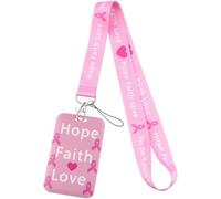 Uzztfa Breast Cancer Awareness Lanyard Id Badge Holder Pink Ribbon Keychain Lanyard Accessories for Keys & Id Badges for Women Girls Teachers