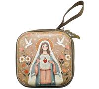Uzztfa Catholic Rosary Bag, Virgin Mary Jesus Prayer Rosary Bag Zipper Pocket Small Rosary Holder Religious Jewellery Bag Rosary Keepsake Bag