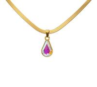 [uzzzdiiior] Elegant Crystal Teardrop Necklace Water Drop Pendant Neck Chain Stainless Steel Snake Chain Choker for Fashion Women