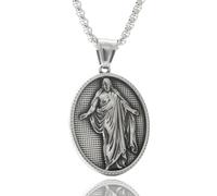 [uzzzdiiior] Retro Religious Pendant Necklace for Men Stainless Steel Round Function Charm Neck Chain Vintage Neck Jewelry Gift