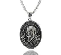 [uzzzdiiior] Retro Religious Pendant Necklace for Men Stainless Steel Round Function Charm Neck Chain Vintage Neck Jewelry Gift
