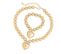 [uzzzdiiior] Simple Gold Color Bead Chain Necklace Heart Pendant Jewelry Set Elegant Beads Accessories for Women