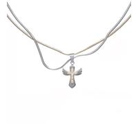 [uzzzdiior] Double layer cross pendant necklace minimalist design with solid brass accessories for everyday wear