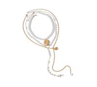 [uzzzdiior] Fashionable marine-inspired shell and crossing charm necklace featuring sturdy iron chain and pearl accents for fashion lovers